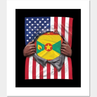 Grenada Flag American Flag Ripped - Gift for Grenadan From Grenada Posters and Art